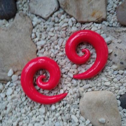 Pink Spiral Ears Gauged Handmade Stretched Ear 0g