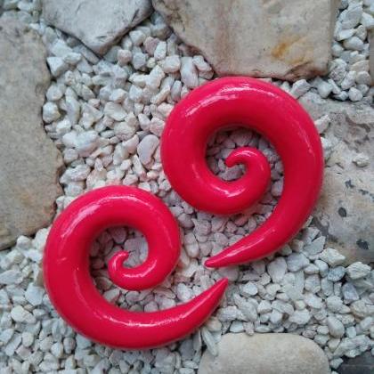 Pink Spiral Ears Gauged Handmade Stretched Ear 00g