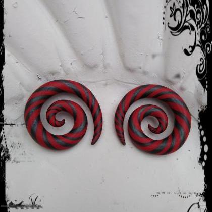 Spirals Ear Stretched Gauge Hanger Red And Dark..