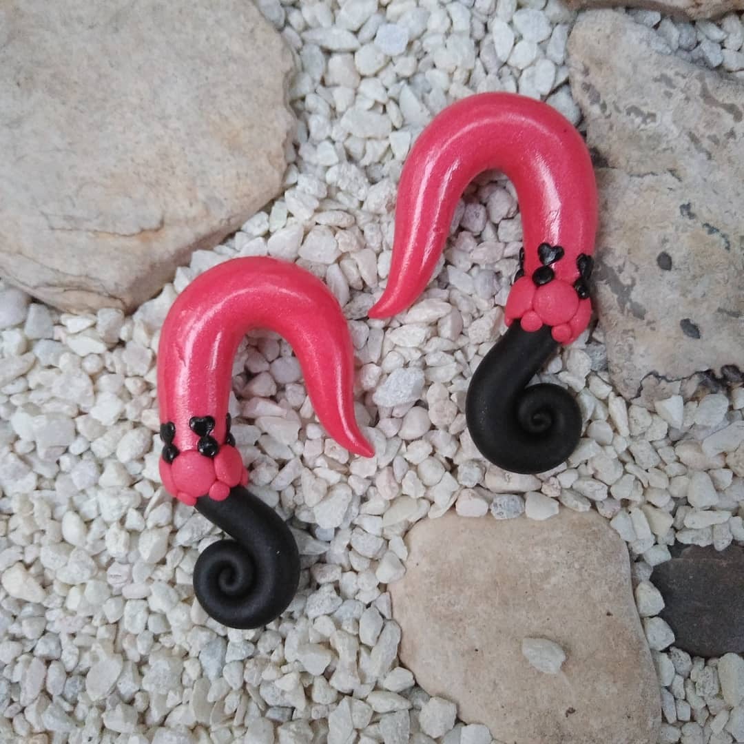 Pink & Black Art Gauge Hanger Ears Stretched Plug Size 7/16"