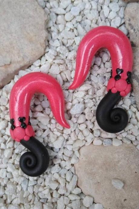 Hot Pink & Black Art Gauge Hanger Ears Stretched Plug Size 5/8