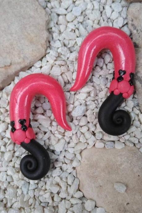 Hot Pink & Black Art Gauge Hanger Ears Stretched Plug Size 11/16