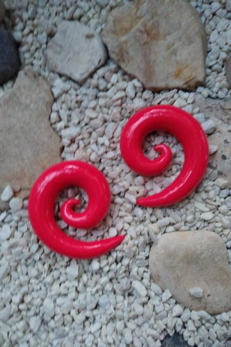 Hot Pink Spiral Ears Gauged Handmade Stretched Ear 0g